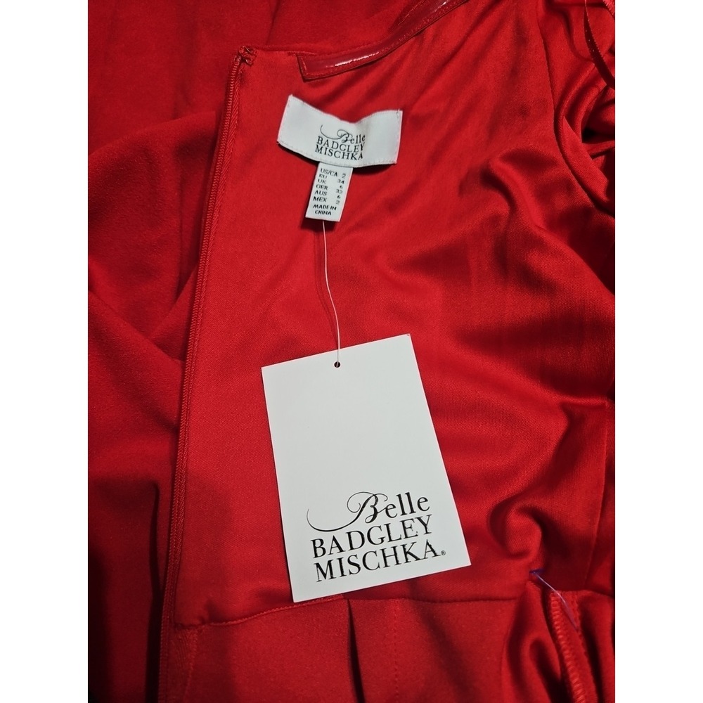 Badgley Mischka Belle Mia Red Rushed Crossover Neckline Wide-leg Jumpsuit Size 2 - Picture 13 of 14
